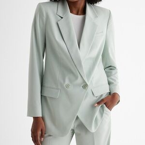 NEW EXPRESS ICED AQUA DOUBLE BREASTED CINCHED BOYFRIEND BLAZER JACKET SIZE XS